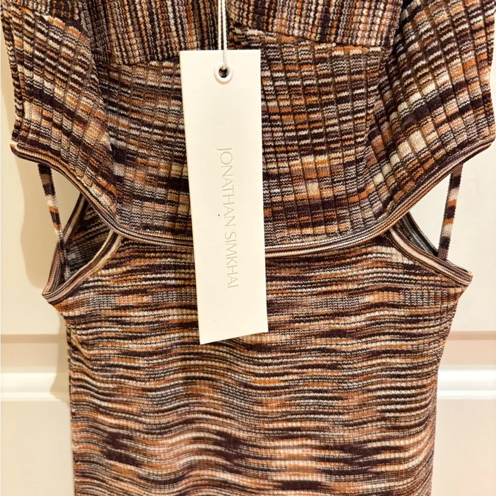 Johnathan Simkhai Chocolate Multi Shania Pleated Space Dye Maxi Dress NWT - Picture 6 of 7